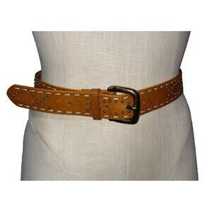 Linea Pelle Women's Studded Genuine Leather Belt size S Tan Boho Western